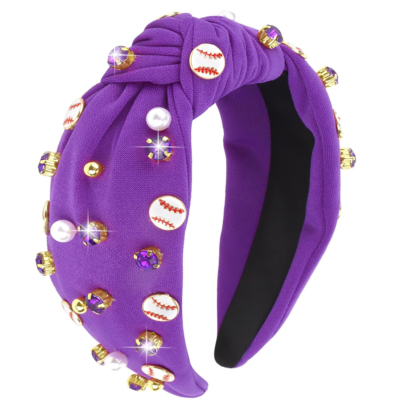YARIEW Baseball Headband for Women Wide Knotted Jeweled Headband for Women Girls Top Knot Baseball Accessories Game Day Sports Fan Mom Halloween Christmas Gifts (Purple) | Amazon (US)
