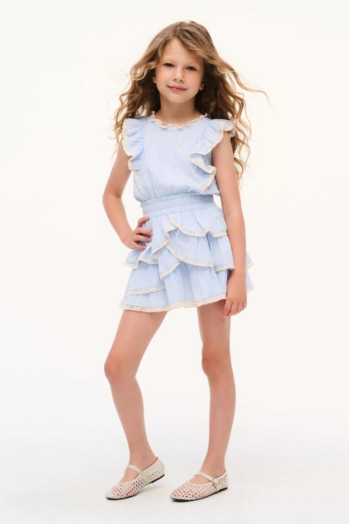 Little Girls Blue Cotton Decker Dress | LoveShackFancy