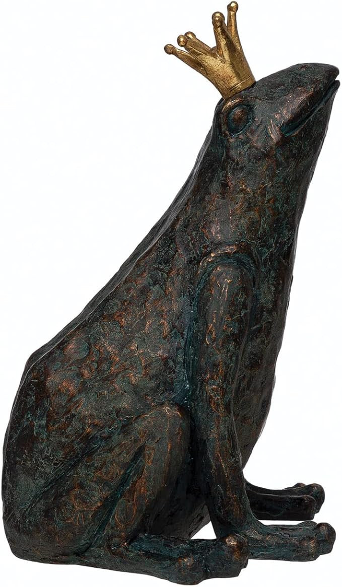Creative Co-Op Resin Frog with Gold Crown, Patina Finish Figurine, 9" L x 9" W x 12" H, Black | Amazon (US)
