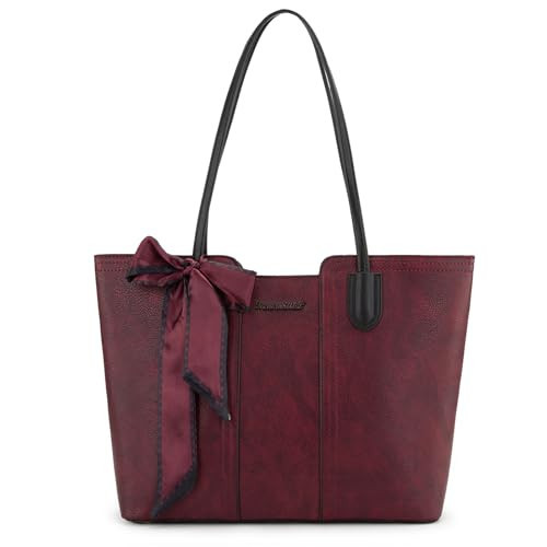 Montana West Tote Bags for Women Medium Top Handle Satchel Purses Large Shoulder Handbag Hobo Bags Burgundy Red MWC-323BDY | Amazon (US)