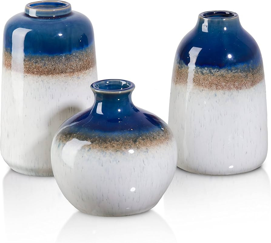 TERESA'S COLLECTIONS Navy Blue and White Vases for Home Decor, Ceramic Modern Decorative Pottery ... | Amazon (US)