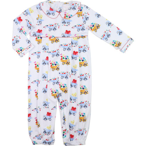 Knit Dump Trucks And Hearts Long Romper | Cecil and Lou