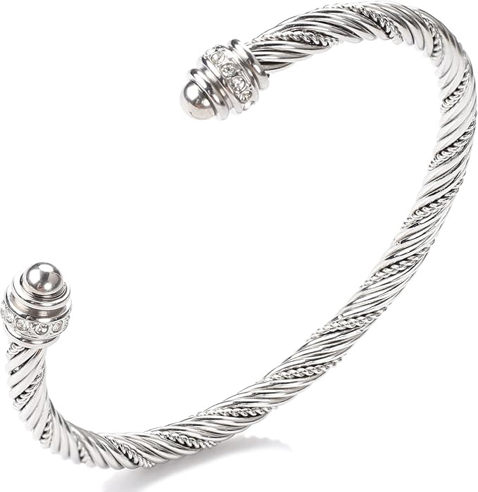 Nashya Twisted Cuff Bracelet for Women Cable Wire Cuff Bangles Adjustable Valentine Day Gift Rhin... | Amazon (US)