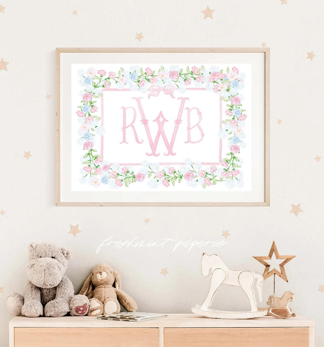 Watercolor monogram, Nursery Monogram, Pink floral Monogram, Nursery wall art, Whimsical floral n... | Etsy (US)