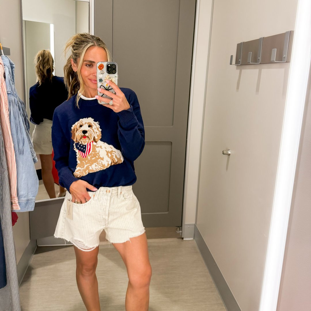Women's Americana Dog Long Sleeve Graphic Pullover Sweater- Blue 3X | Target