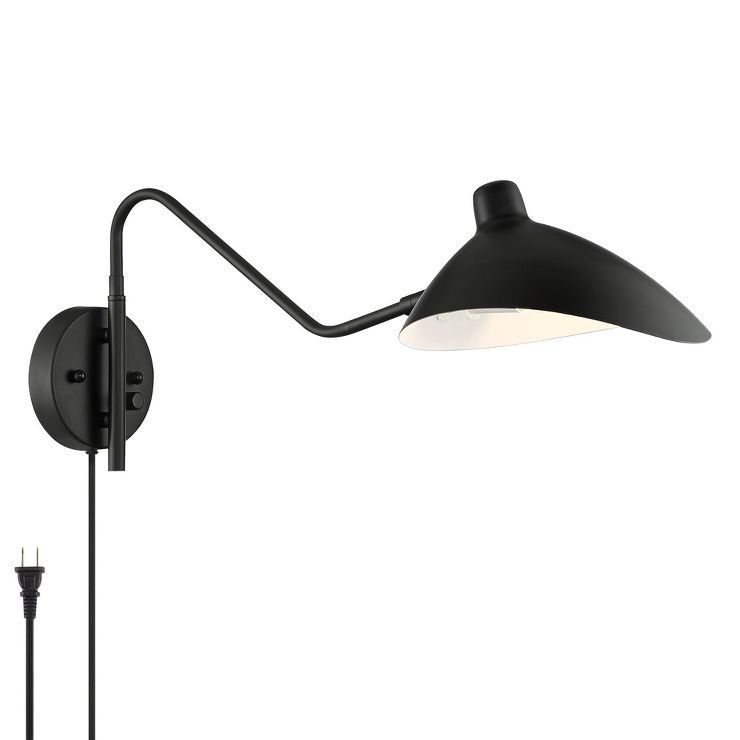 360 Lighting Modern Swing Arm Wall Lamp Black Metal Plug-In Light Fixture Symmetrical Shade for B... | Target