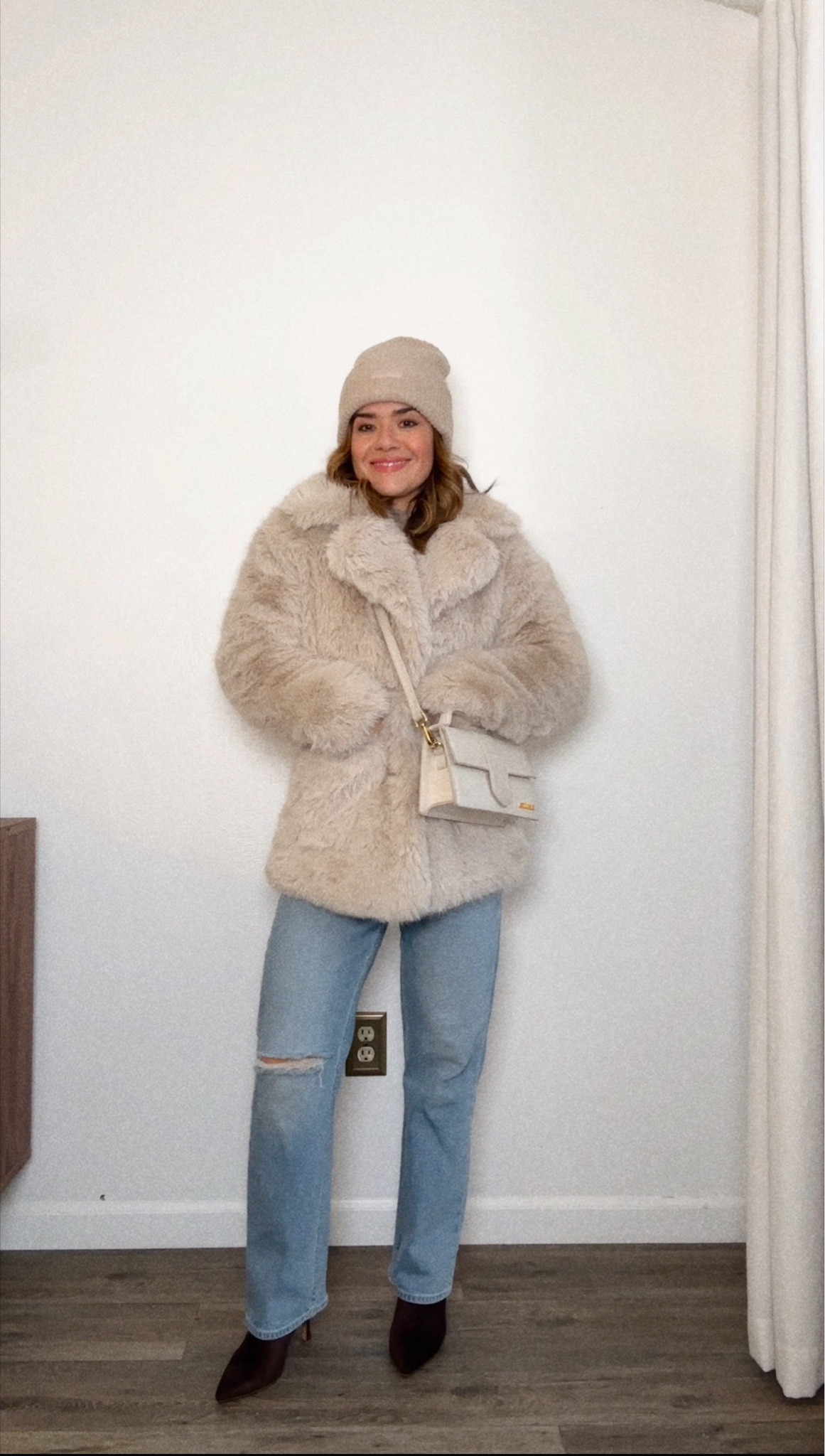 Loving this faux fur coat so much right now! It’s so comfy and the color is the best! 
Wearing size xs. It runs tts. Do not need to size up unless you want to look oversized. 

#LTKStyleTip #LTKFindsUnder100 #LTKHoliday
