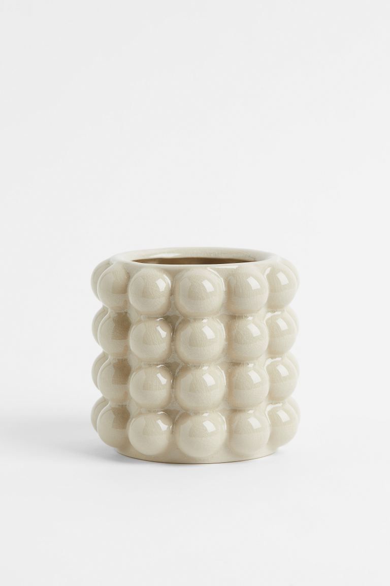 Small plant pot in glazed stoneware with a bubbled finish. Inner diameter approx. 3 3/4 in., heig... | H&M (US + CA)