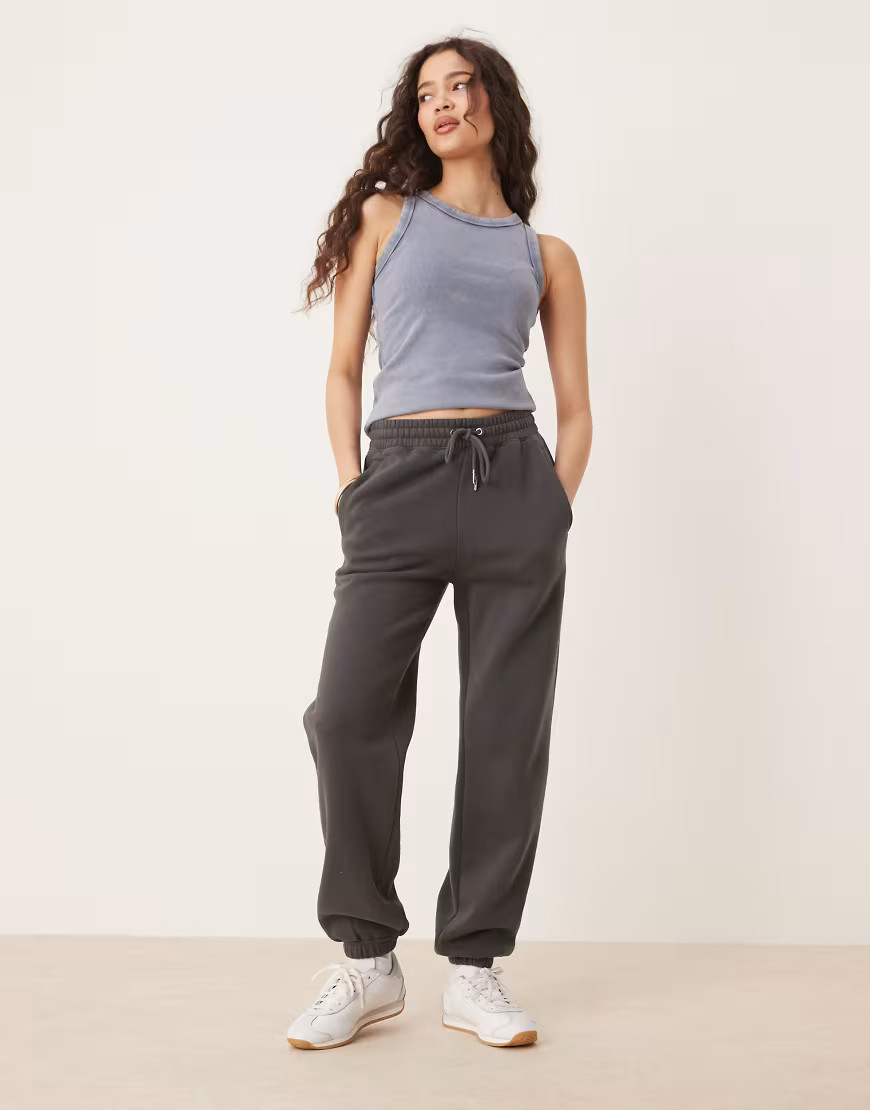 Abercrombie & Fitch high rise relaxed cuffed sweatpants in charcoal-Gray | ASOS (Global)