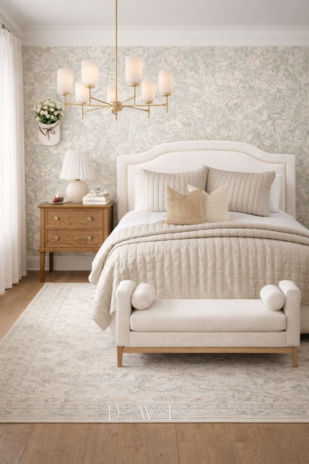 A bedroom designed to feel serene, polished, and quietly luxurious. Soft floral wallpaper sets a gentle backdrop for layered neutral bedding, warm wood accents, and tailored upholstery that brings balance and comfort to the space. Thoughtful details like the upholstered bench, classic chandelier, and refined textures create a room that feels timeless yet inviting.

Inspired by a digital mood board and brought to life through AI, this space is meant to spark ideas for creating a calm, elevated retreat at home.

Shop the look on LTK to explore the curated pieces and recreate this soft, sophisticated bedroom style.

Images shown are for inspiration and were generated via AI from a digital mood board.


#bedroominspiration
#neutraldecor
#shopthelook


neutral bedroom decor
classic bedroom design
upholstered bed
bedroom bench styling
soft floral wallpaper
timeless home decor 

 #LTKHome