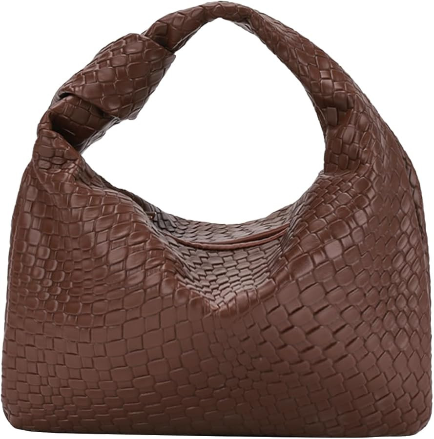 Women’s Woven Hobo Bag Faux Leather Zipper Handbag, Knot Strap Ruched Clutch Purse for Party We... | Amazon (US)
