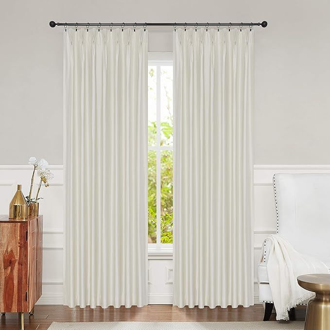 Central Park Ivory 100% Blackout Pinch Pleat Window Curtain for Bedroom Living Room Window Treatm... | Amazon (US)
