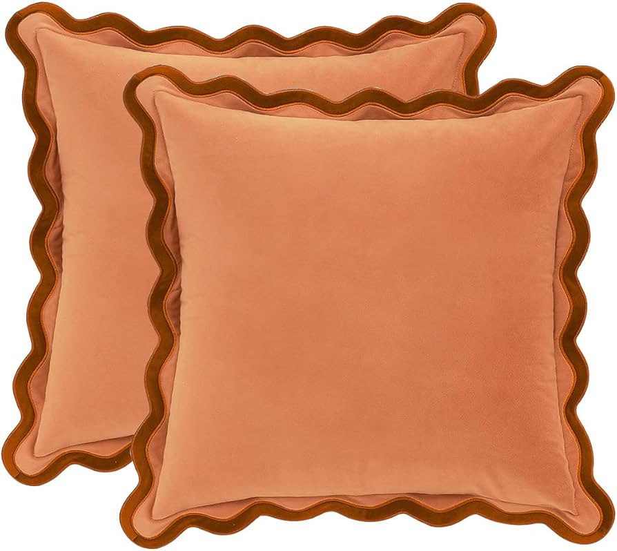 MONDAY MOOSE Decorative Throw Pillow Covers Cushion Cases, Set of 2 Soft Velvet Scalloped Wavy Ed... | Amazon (US)