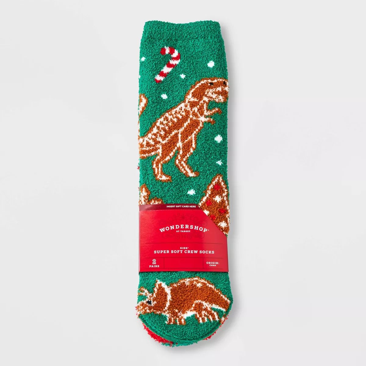 Kids' 2pk Gingerbread Cozy Crew Socks with Gift Card Holder - Wondershop™ Green/Red | Target