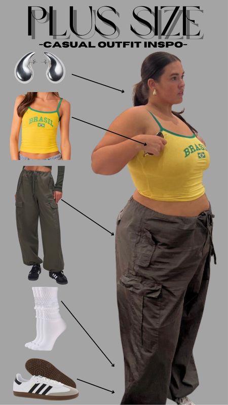 casual plus size outfit ⚽️🇧🇷

plus size outfit, casual outfit inspo, brazil tank, brasil, cargo pants outfit, street style

#LTKbrasil #LTKstyletip #LTKcurves