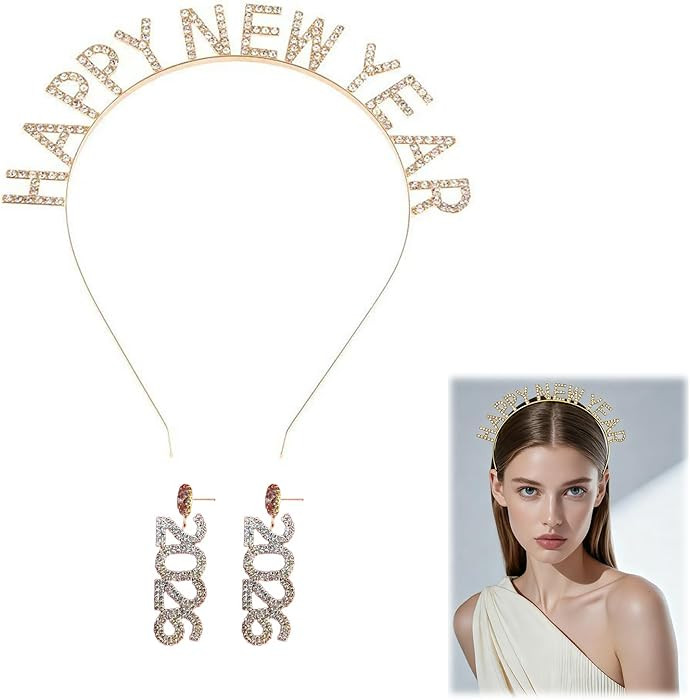Happy New Year Headbands for Women, 2026 New Years Earrings, 2026 Newyears Headbands and Earrings... | Amazon (US)