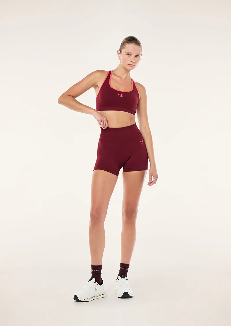 RESTORE SEAMLESS 2.5" BIKE SHORT IN CABERNET & STRAWBERRY | P.E Nation AU