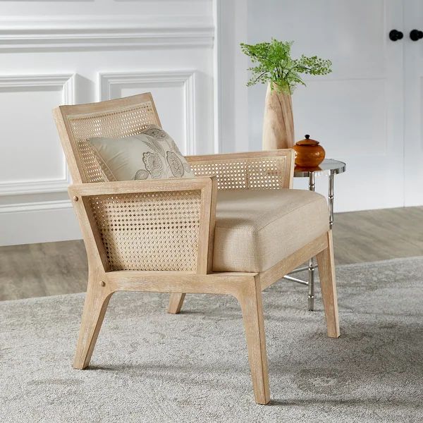 Celann Natural Finish Fabric Cane Accent Chair by iNSPIRE Q Modern | Bed Bath & Beyond