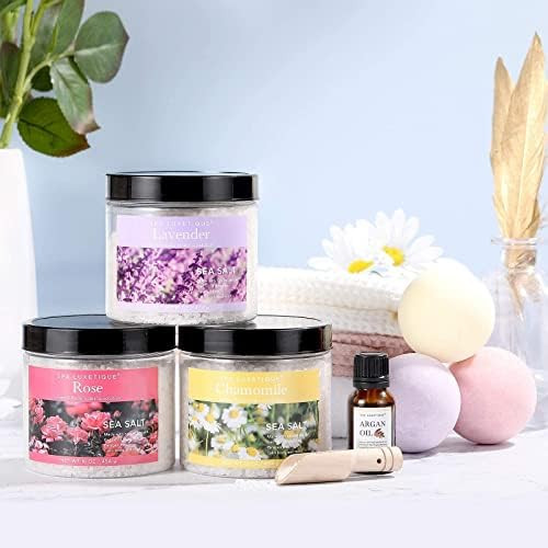 Bath Salts, Spa Luxetique 8pcs Bath Salts Gift Set with Argan Oil, Bath Bombs, Wooden Scoop, Epsom S | Amazon (US)