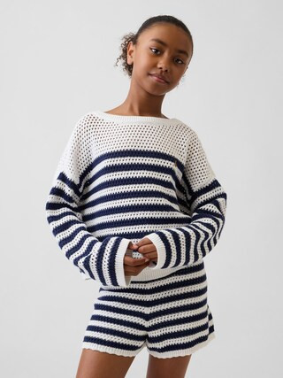 Kids Crochet Oversized Stripe Sweater | Gap (CA)