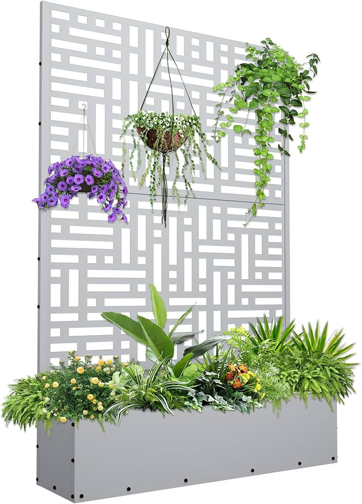 Metal Planter with Trellis,Planter Box with Privacy Screen，Outdoor Raised Garden Bed for Vine P... | Amazon (US)