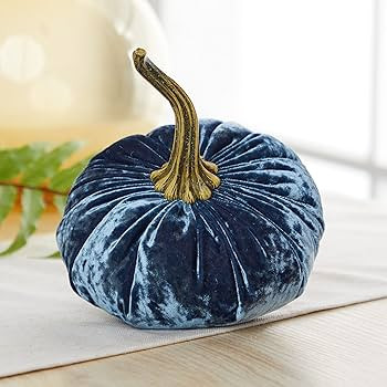 6.25 Inch Large Velvet Pumpkins Set of 3, Indigo Blue Decor, Baby Boy Baby Shower Decorations, Wh... | Amazon (US)