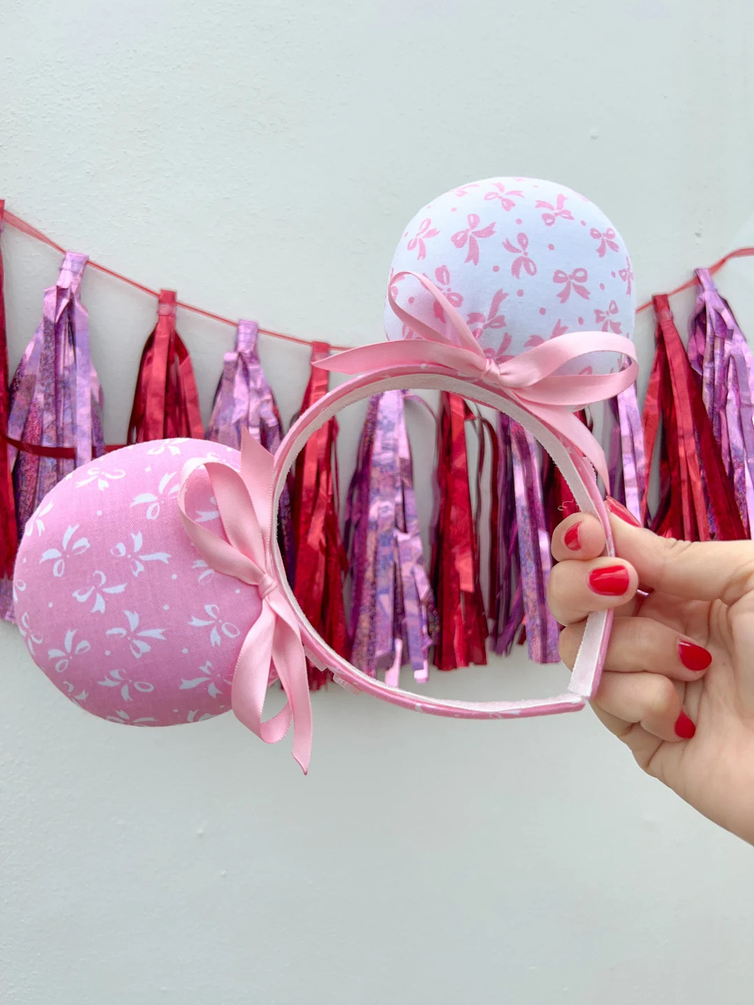 Coquette Pink and White Mouse Ears, Ribbons Valentines Minnie Ears - Etsy | Etsy (Global)