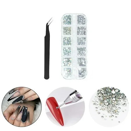 Nail Art Rhinestones Kit - Crystal AB Rhinestones Nail Art Gems with Pick up Tweezers and Rhinestone Picker Nail Art Tools Nail Art Supplies Accessories for Home DIY and Professional Use | Walmart (US)