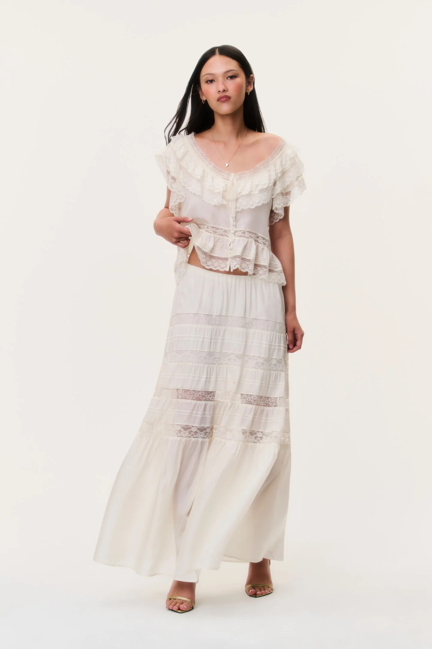 Nivine Silk Lace Maxi Skirt | LoveShackFancy