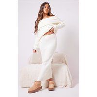 Cream Boucle Chunky Knit Split Maxi Skirt | PrettyLittleThing US