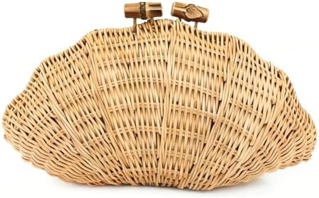 CUXVA Handwoven Shell Rattan Clutch for Women Summer Beach Straw Bags Sea Shell Clutch Purse | Amazon (US)