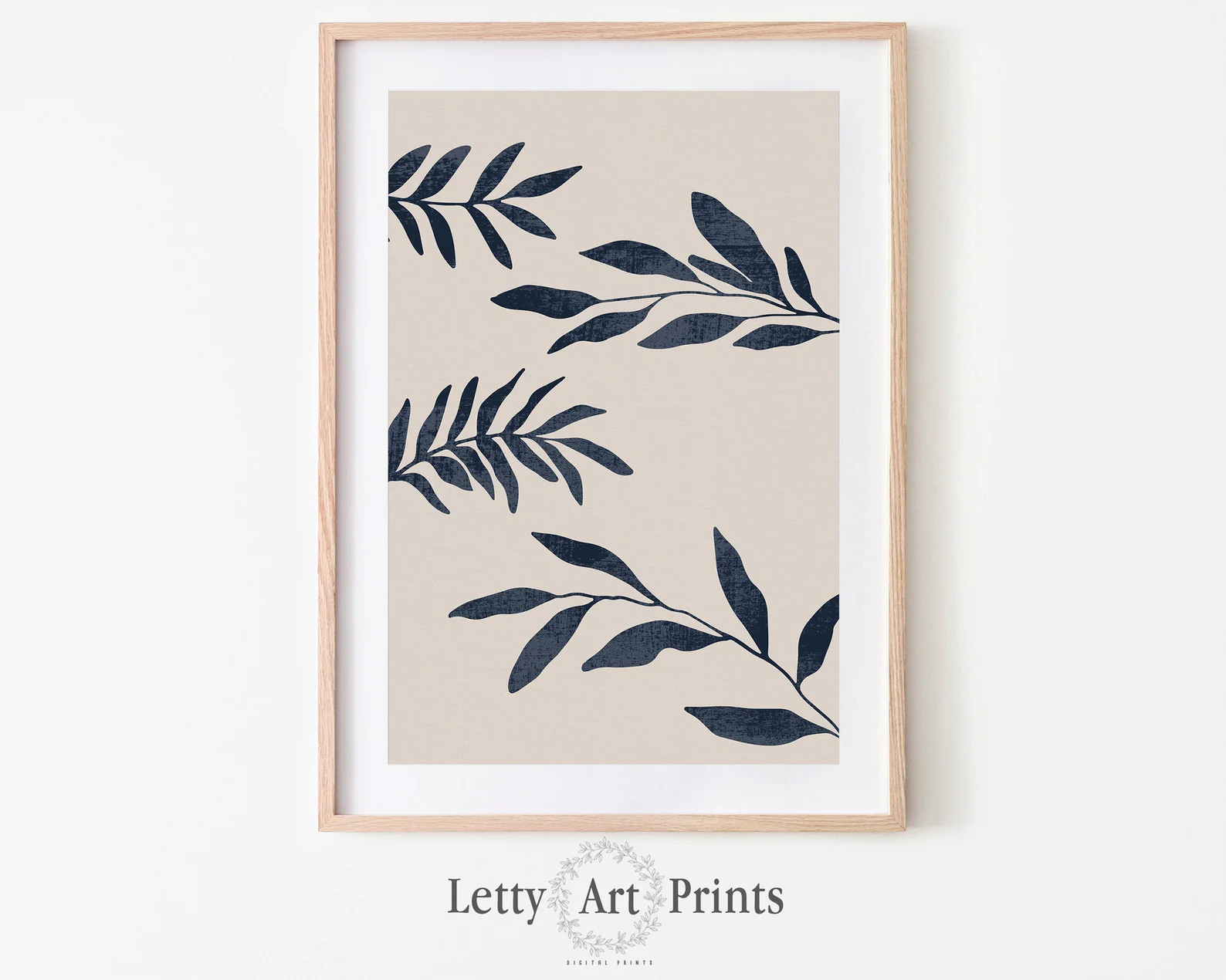 Navy Blue Leaves Print Botanical Printable Art Modern Wall | Etsy | Etsy (US)