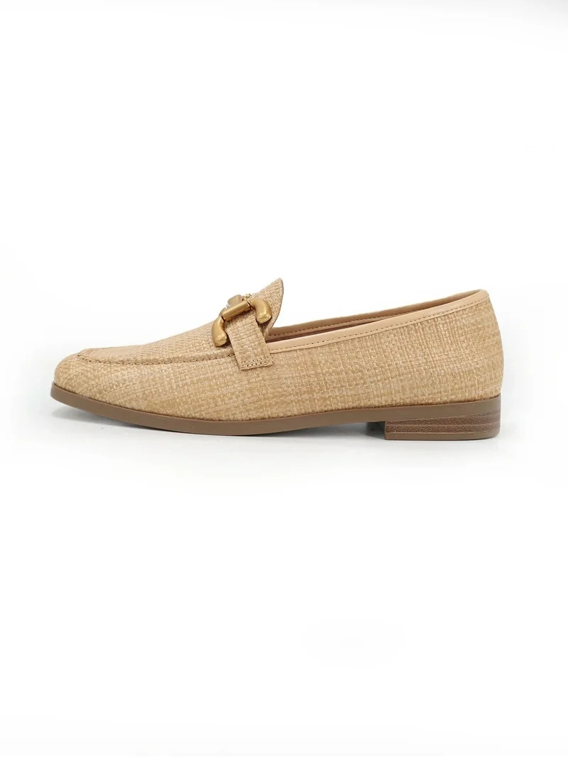 Time and Tru Women's Faux Raffia Buckle Loafers, Sizes 6-11 | Walmart (US)