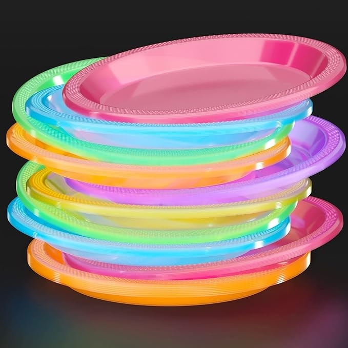 Exquisite Black Light Glow Party Plates - 60 Party Plates - Size: 7 Inch. - Assorted Colors - Foo... | Amazon (US)