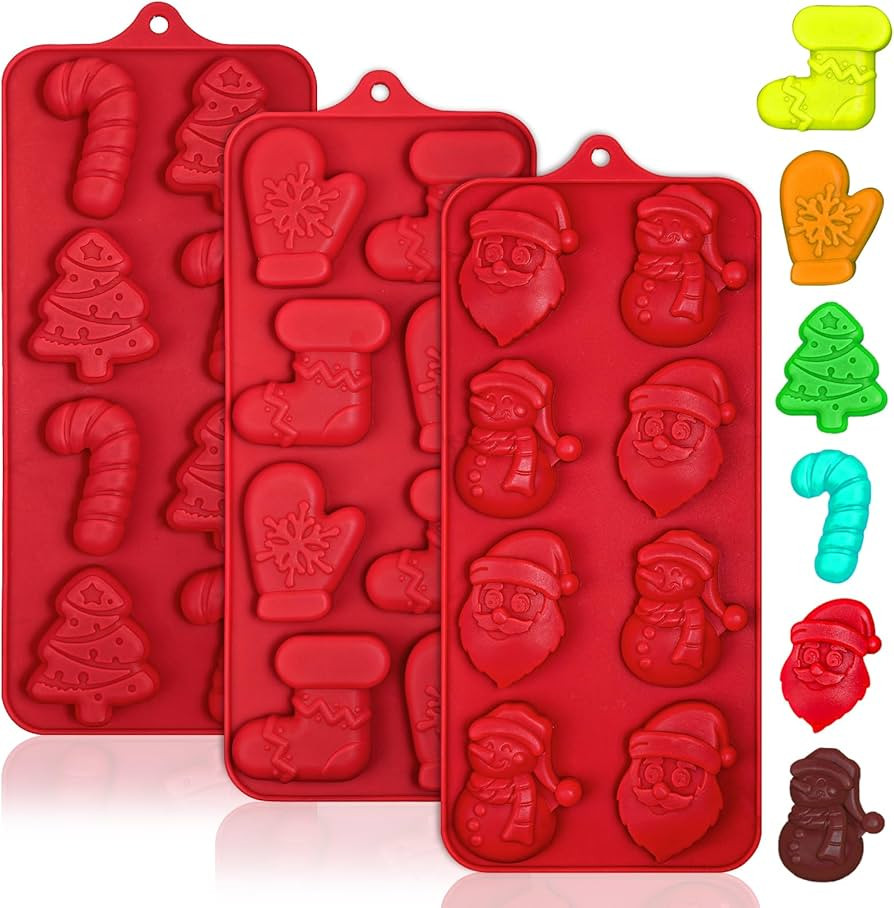 Koluti 3 Pack Christmas Chocolate Mold Silicone Candy Molds, 8 Cavity Nonstick Food Grade Baking ... | Amazon (US)