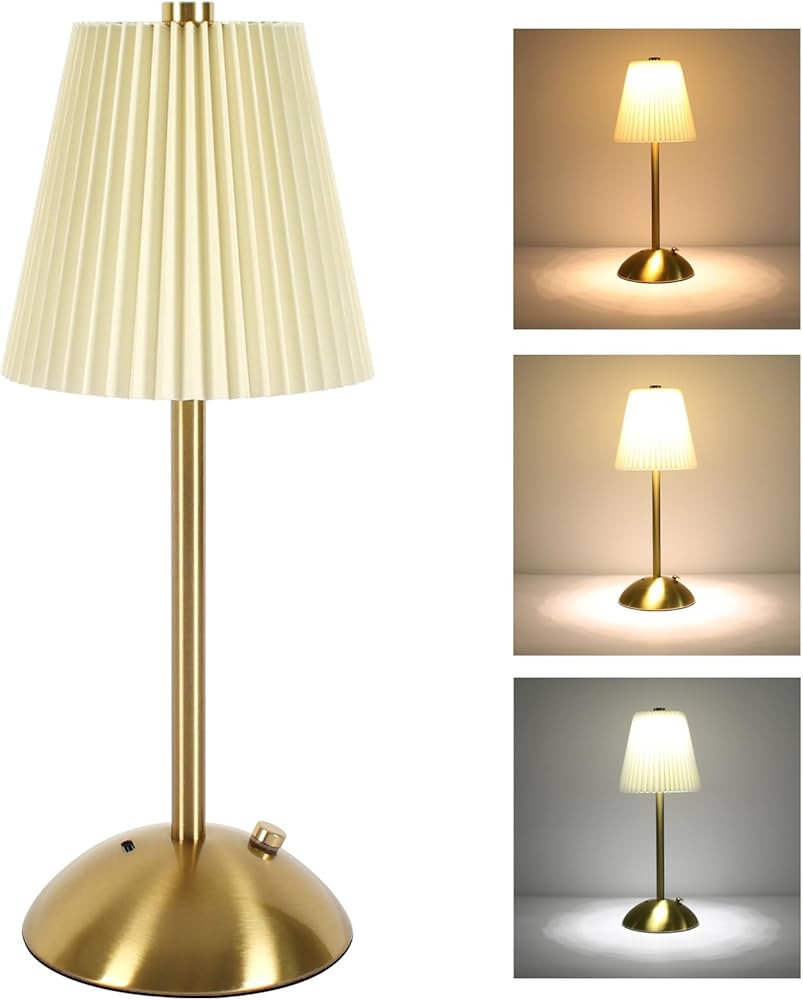 Cordless Table Lamp Rechargeable,3600mAh Portable Desk Lamp,3 Color Stepless Dimmable Battery Pow... | Amazon (US)