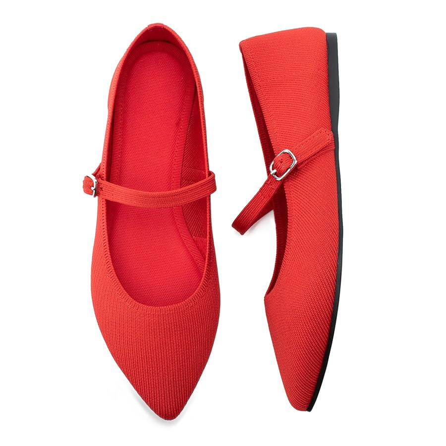 Pointed Toe Flats Knit Ballet Flat Shoes for Women Comfortable with Adjustable Strap,Washable Dre... | Amazon (US)