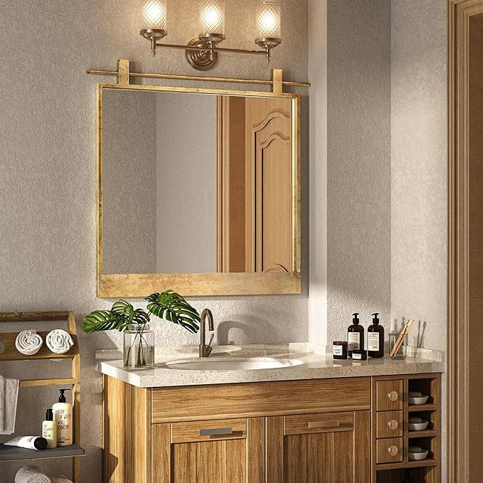 24x24 Inch Square Bathroom Vanity Mirror for Wall Mounted Over Sink Farmhouse Rustic Matte Brushe... | Amazon (US)