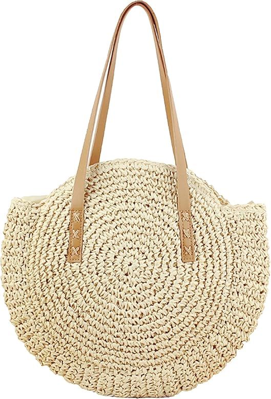 Straw Handbags Women Handwoven Round Corn Straw Bags Natural Chic Hand Large Summer Beach Tote Wo... | Amazon (CA)