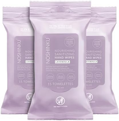 Noshinku – Lavendula Hand Sanitizer Wipes, 3-Pack (45 Towelettes) – Resealable Travel Wipes w... | Amazon (US)