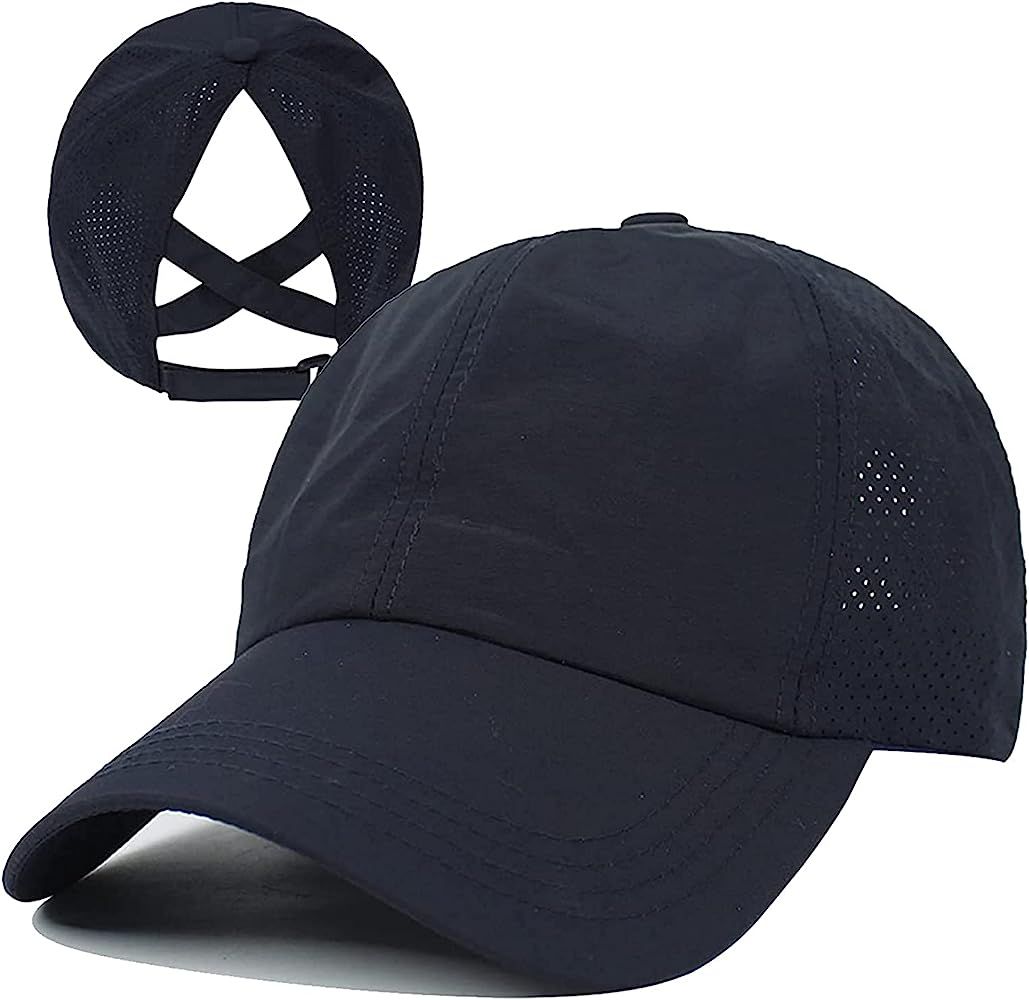 HGGE Womens Criss Cross Ponytail Baseball Cap Adjustable High Messy Bun Ponycap Quick Drying Hat | Amazon (US)