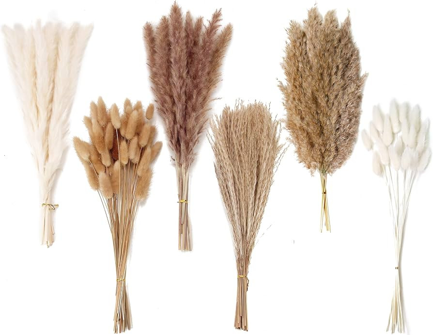 Dried Pampas Grass Decor, 120 PCS Pampas Grass with Bunny Tails Dried Flowers, Reed Grass Bouquet... | Amazon (US)
