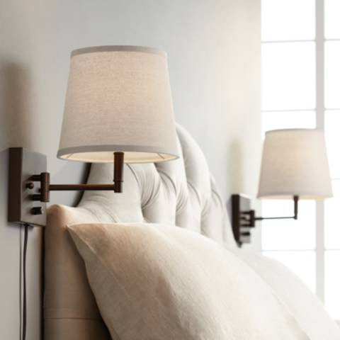 Lanett Painted Bronze Plug-In Swing Arm Wall Lamp Set of 2 | LampsPlus.com