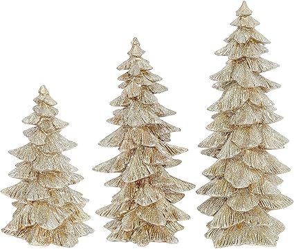 Raz Set of 3 Champagne Gold Glittered Christmas Trees- 6.5 inches to 9.5 inches Tall | Amazon (US)