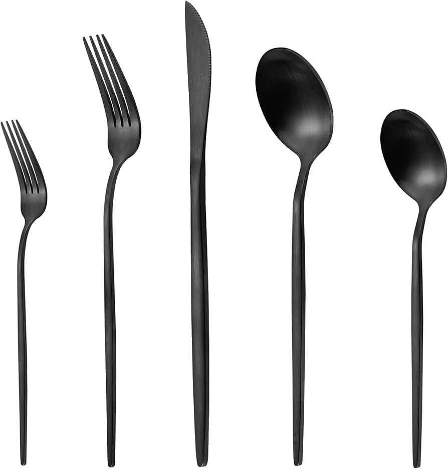 Matte Black Silverware Set, LAZAHOME Stainless Steel Flatware Cutlery Set Service for 12, 60-Piec... | Amazon (US)