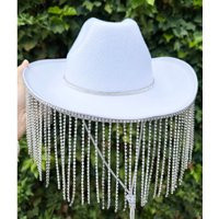Diamond Fringe Cowboy Hat, Rhinestone Cowgirl Hat With Double Rhinestone Band | Etsy (US)