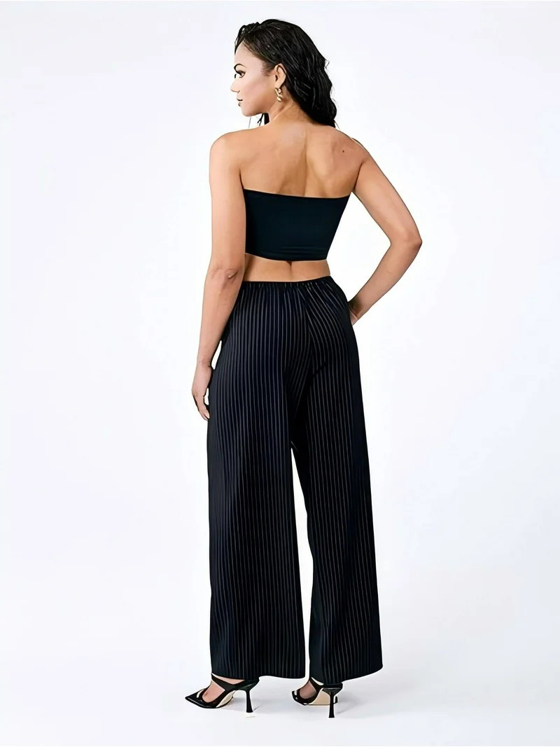 Sucegi Women's Striped Wide-Leg Pants Elastic Waist with Drawstring | Loose Fit for Concealing Im... | Walmart (US)