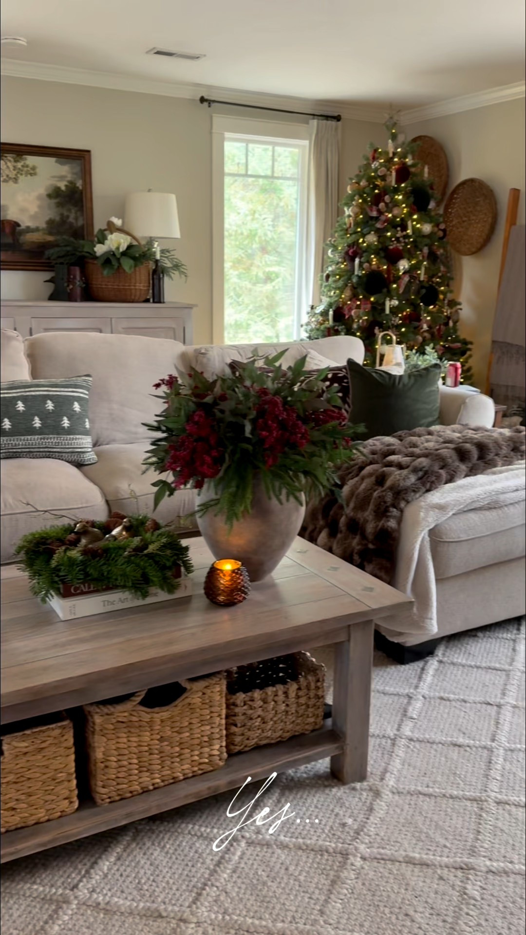 ✨ This Christmas scene in my living room is a reminder that the spaces we create are an extension of how we want to feel inside. Velvet, faux fur, wool, linen, and worn-in leather layer together in the softest, coziest textures, while warm candlelight and gentle lamps cast that slow, nurturing glow we crave this time of year. Deep red and green velvet add rich, moody Christmas magic, grounded by the beauty of realistic greenery and natural elements that make the room feel alive.
A home should replenish you. It should wrap you in warmth, speak in your colors, and reflect the quiet expression of your own soul. ✨

#CozyChristmasHome
#MoodyHolidayDecor
#HomeIsSelfCare
#WarmWinterInteriors
#VelvetChristmasDecor

#LTKSeasonal #LTKHoliday #LTKHome