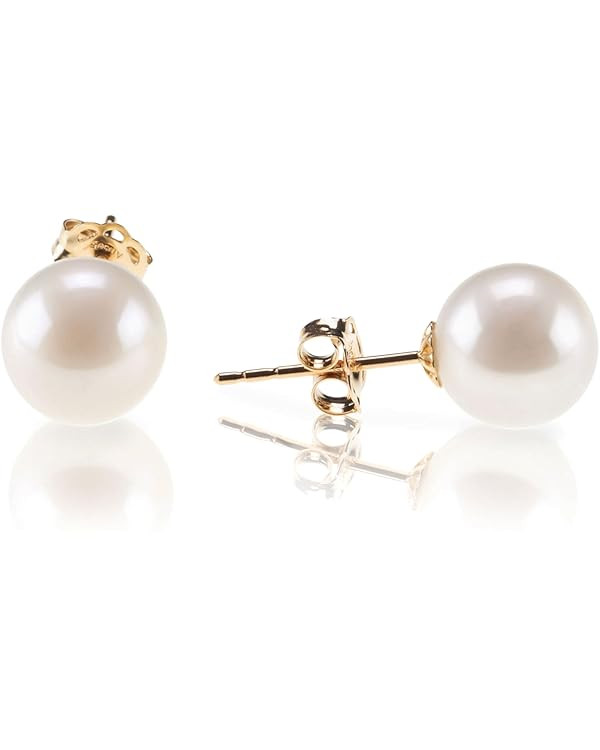 PAVOI 18K Gold Plated Sterling Silver Round Stud White Simulated Shell Pearl Earrings | Amazon (US)