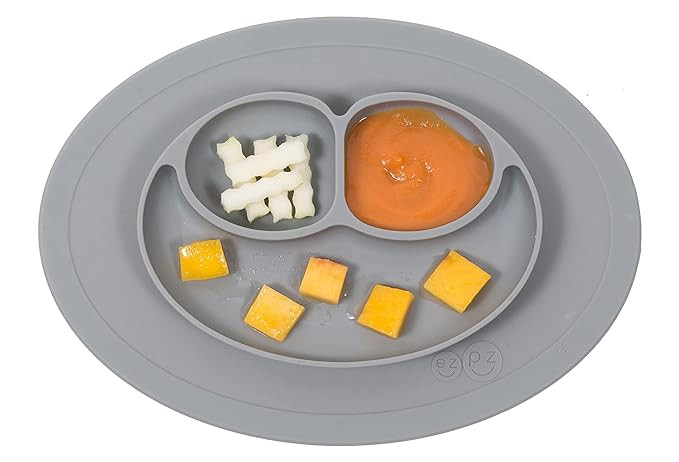 ez pz Mini Mat (Gray) - 100% Silicone Suction Plate with Built-in Placemat for Infants + Toddlers... | Amazon (US)